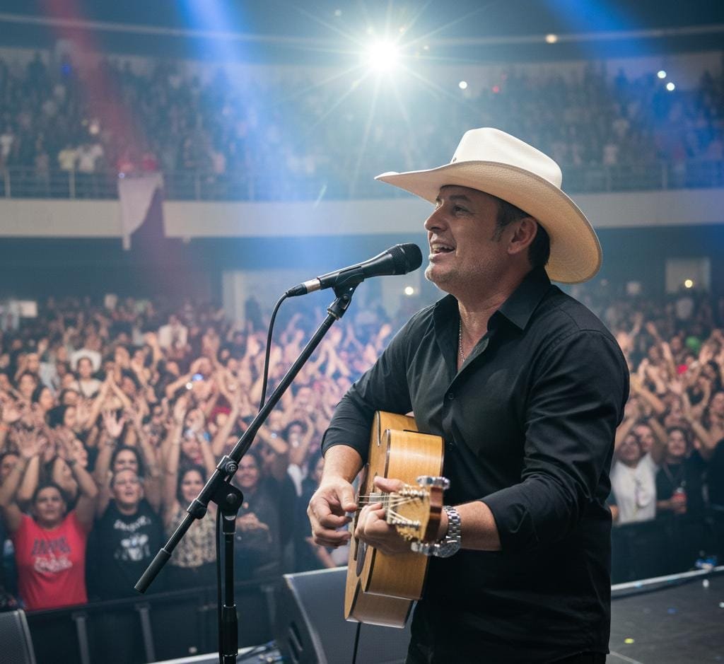 Cantor sertanejo se apresentando diante do público